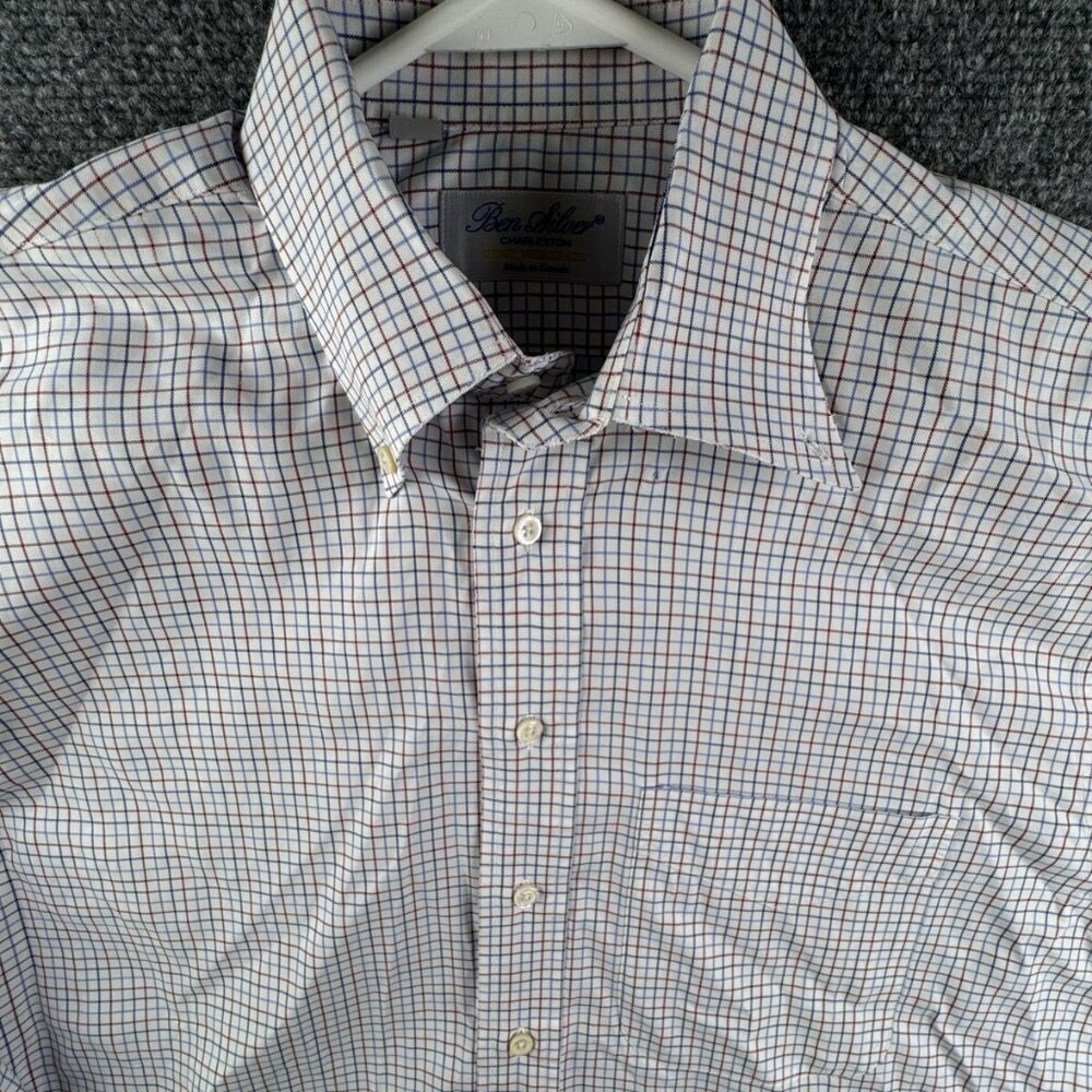 Ben Silver Button Up Shirt Long Sleeve Red Blue Check Long Sleeve 15.5 36 ******
